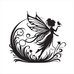 sillhouette illustration of a fairy flying
