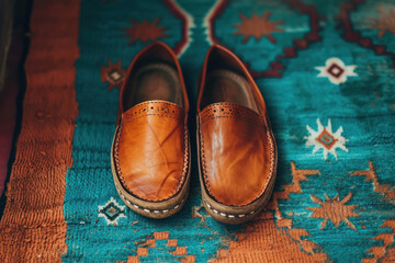 man wear brown color traditional shoes.
