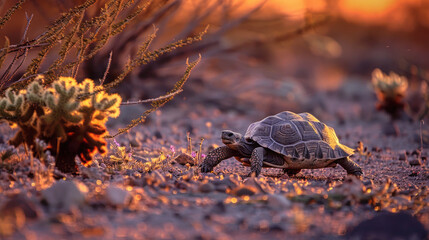 A Desert Tortoise Amid Cacti