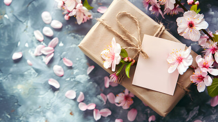 Mother's Day gift with a card and cherry blossoms