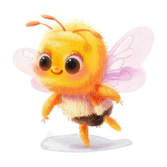 Cute bee flying white background