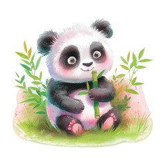 panda with bamboo white background