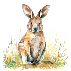 Cute watercolor illustration of a kangaroo.