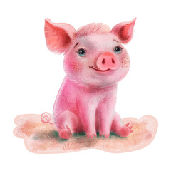 pig sitting white background watercolor 
