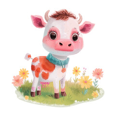 watercolor of cow white background 