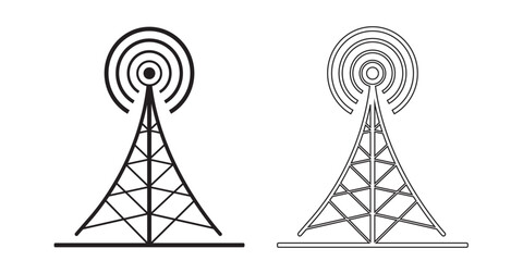 telecommunications signal transmitter. Vector illustration icon of a radio tower silhouette. Telecommunications and broadcasting industry concept icon