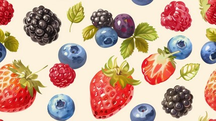 Fresh and juicy berries. Seamless pattern.