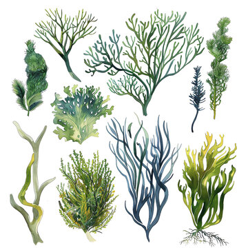 A collection of different types of seaweed.