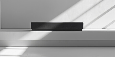 Close up sleek modern soundbar in minimal style. Music portable bluetooth speaker, audio device.