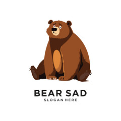 bear sad character logo design vector illustration