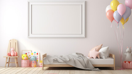 Mock up frame in children room, generative AI