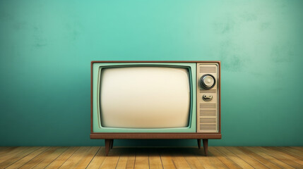 Old tube tv with antenna and empty screen with mock up space, generative AI