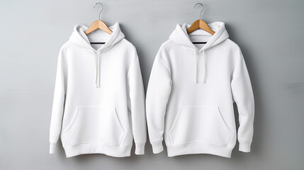 white sweater hoodie that hangs on a hanger. white hoodie jacket on a hanger. hoodie sweater mockup, generative AI