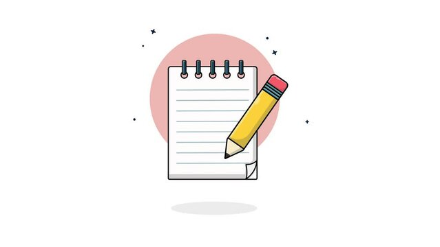 4k Blank Notepad and Pencil. School Objects Concept Animation Video