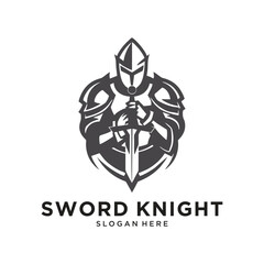 Obraz premium sword knight logo design vector illustration