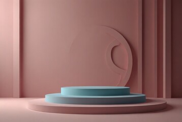 Podium background pink platform product 3d studio stage pedestal light. Stand background product podium platform pink scene abstract floor room display minimal space wall backdrop modern shape empty.