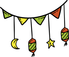 Lantern moon star doodle illustration