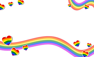 Rainbow flags and hearts border background for decoration in pride month theme