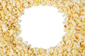 Tasty salted popcorn in rounded  decorative frame
