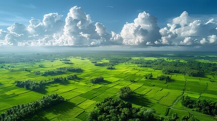 Aerial view of green fields and clouds. - Powered by Adobe