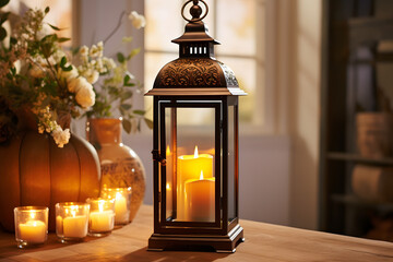 photo of a beautiful lantern, bright lantern, lantern glowing, light in a lantern