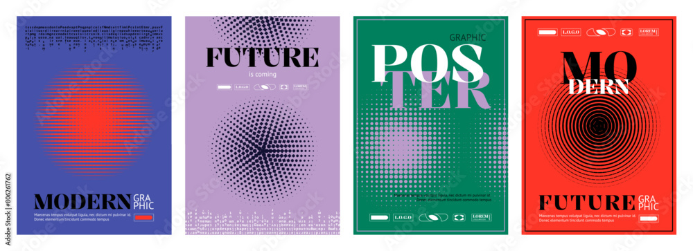 Aufkleber geometric pattern. abstract posters. future graphic. sun burst firework shapes. round halftone dotte