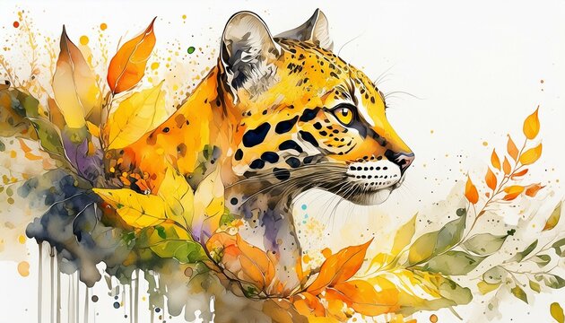 AI-generated color illustration of an
 ocelot on a white background. 