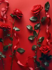 Elegant Red Roses on a Vibrant Red Background, Symbolizing Passion and Romance for Special Occasions