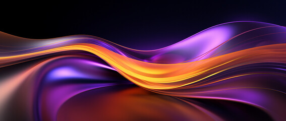 3D render, abstract colorful background with waves of liquid metal in purple and gold colors, fluid shapes, fluid design