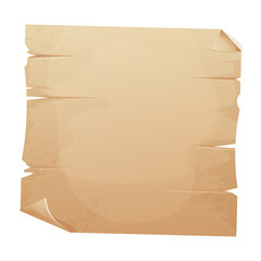 Old parchment paper page, aged sheet surface, map, book blank isolated in white backgrund. History ancient document.