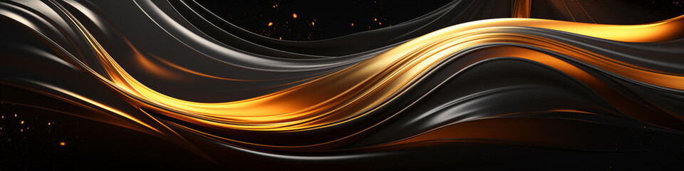 
abstract light lines in blue and gold colors on dark background, light effect, glowing waves