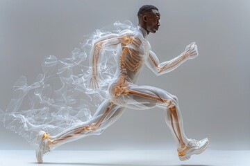 athlete running very fast and his bones can be seen with x-rays