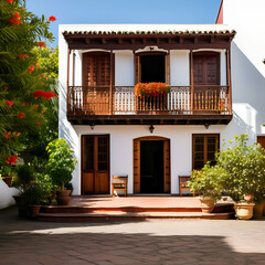 Traditional house with wooden balconies at La Palma