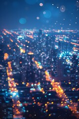 Illuminated City Skyline at Twilight A Vibrant Urban Panorama