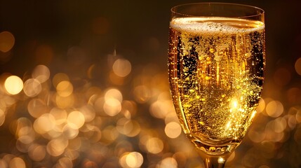 Bubbling Champagne Glass Toasting with Light
