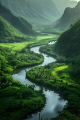 Tranquil Rivers Sinuous Journey Through a Vibrant Valley