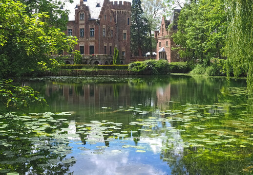 Beautiful historic german water castle named Schloss Pfaffendorf in Bergheim
