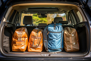 four bags of luggage in the back of a car, adventuring gear summer travel 