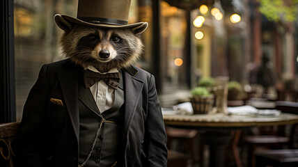 Imagine a dapper raccoon in a tweed blazer, complete with a bowler hat