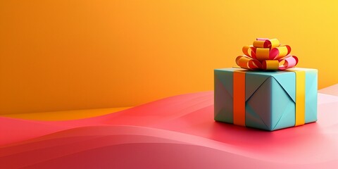 Gift box on bright colorful background with copy space.