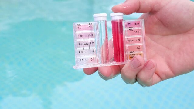 PH and chlorine analysis kit for swimming pools. Liquid chlorine and PH meter for swimming pools.