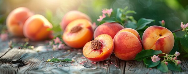 sliced Peaches on garden table
