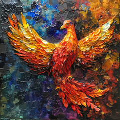 Fototapeta premium Mosaic Artwork of a Fiery Phoenix Rising