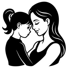 A mother and her daughter silhouette of vector illustration art