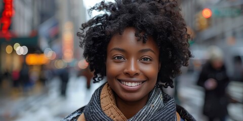 smiling afro woman in New York City