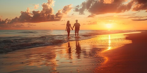 Romance concept with Heavenly Sunrise Beach. Tropical Holiday Scene.