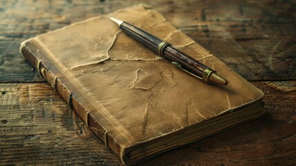 Vintage book and fountain pen on wooden desk suggesting reflection, knowledge, and the power of storytelling