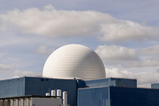 Sizewell B nuclear reactor dome on the site of the upcoming Sizewell C nuclear power station. Suffolk, UK