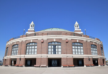 Old historic brick building and blue sky