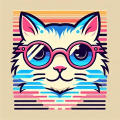 Whimsical Whiskers: A Trendy Synthwave Cat in Pastel Post-Impressionism, Decked in Playful Glasses. Generative AI